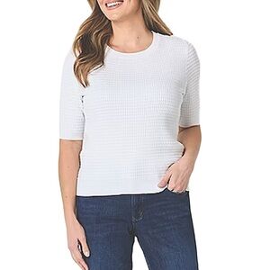 New Liz Claiborne Top Women's PL White Crew Neck‎ Elbow Sleeve Pullover Sweater